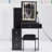 29.2" Small Size Left Bedside Cabinet Vanity Table + Cushioned Stool, 2 AC+2 USB Power Station, Hair Dryer Bracket, Extra Large Touch Control Sliding LED Mirror, Tri-Color Switching, Brightness Adjust-1003130868