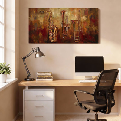 Saxophone Trumpet And Trombone Musical Instruments Oil Painting Print Canvas Wrapped Wall Art