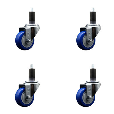 3 Inch SS Poly Wheel Swivel 1-1/4 Inch Expanding Stem Caster Set SCC