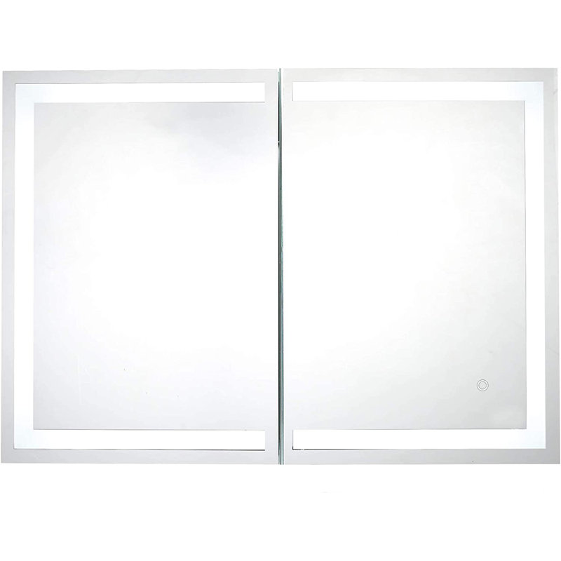 Armoire à pharmacie 2 portes à fixation en surface avec 2 tablettes réglables, éclairage DEL et prise électrique Edison