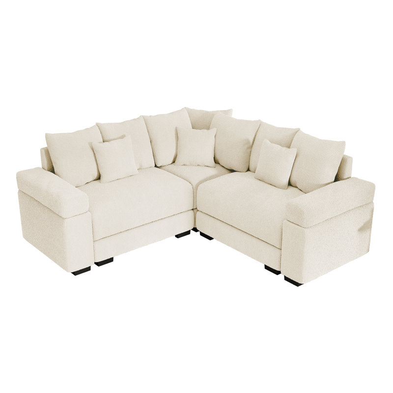 Oversized Cloud Modular Sectional, Corduroy Deep Seat With 10 Pillows, Beige Chenille
