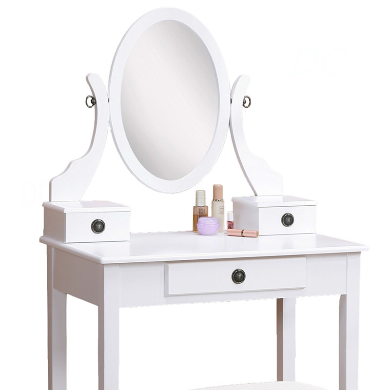 Moniys Wood Moniya Makeup Vanity Table And Stool Set, White