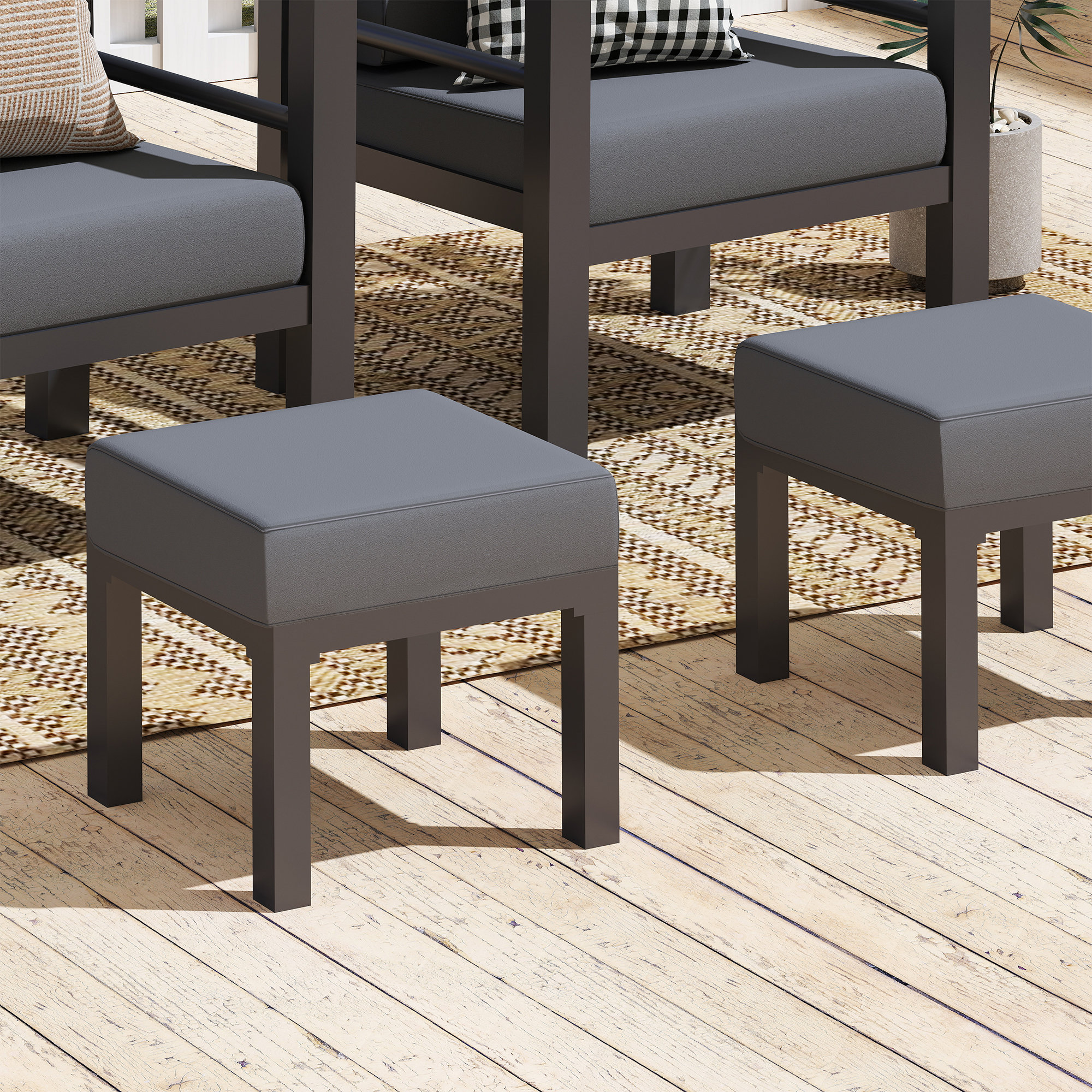 Ebern Designs Battaglia Metal Outdoor Ottoman with Sunbrella Cushion ...