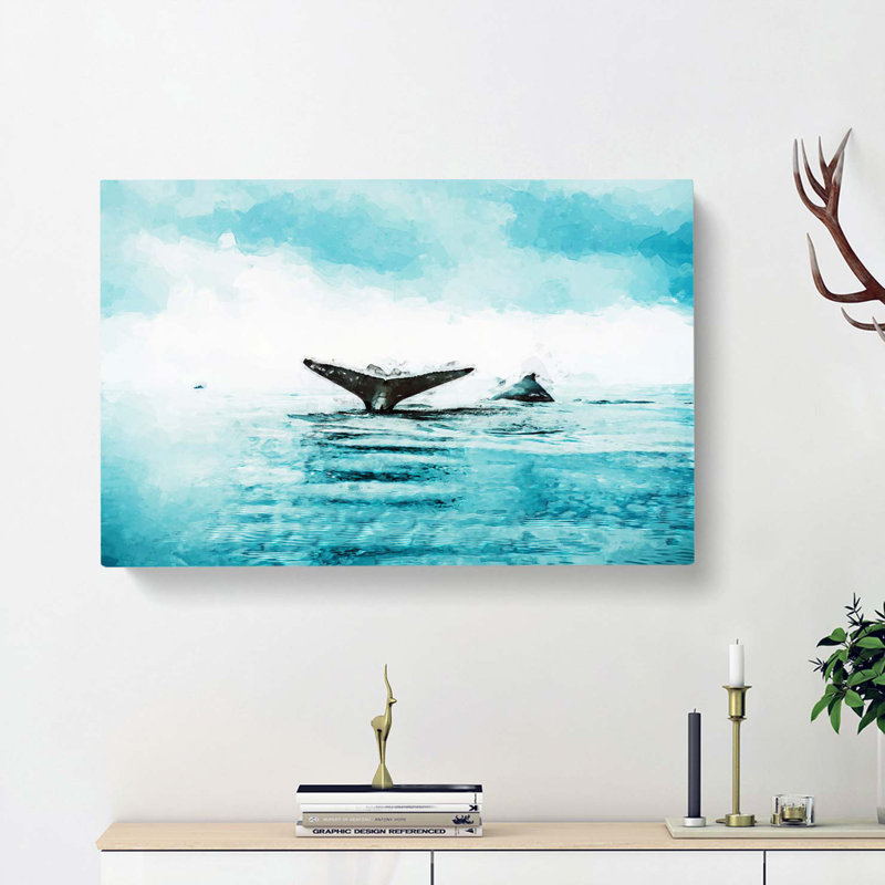 Two Humpback Whales in Abstract - Wrapped Canvas, 40cm H x 60cm W x 3cm D