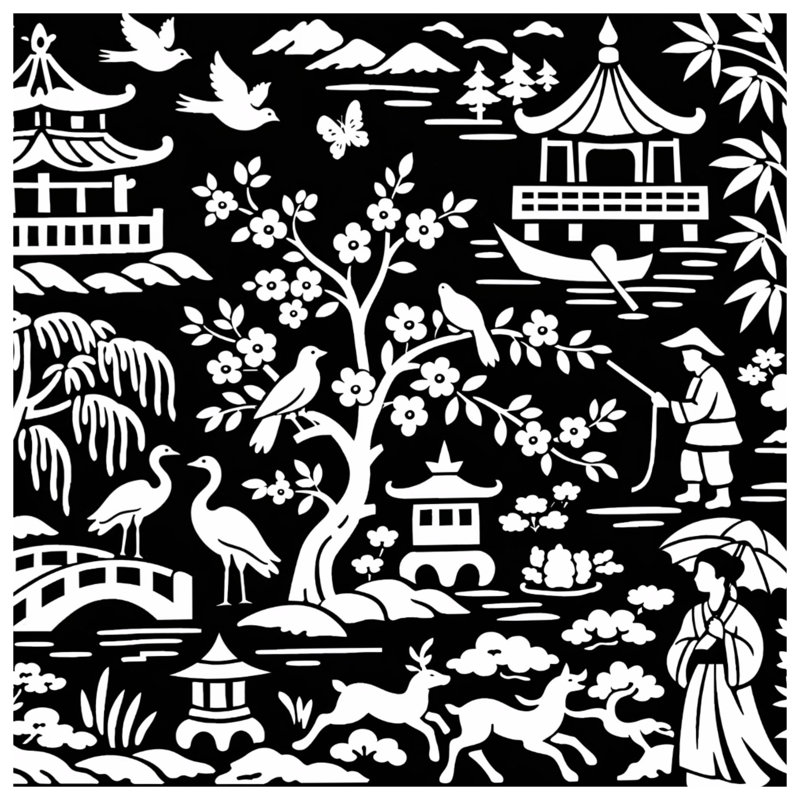 Asian Scenic Landscape Blankets, 60in W x 80in H