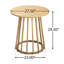 Table d'extérieur ronde en bois, finition soignée, hauteur 76,8 cm, panneaux à lattes, structure en bois, profondeur 69 cm, design naturel.