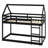 Twin Over Twin House-Shaped Rubber Wood Floor Bunk Bed – Ladder & Guardrails Included-162194487