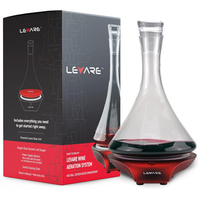 Ensemble d'aérateur électrique et de carafe en verre LEVARE, base d'aération Smart Swirl qui mesure le vin en quelques minutes, aération de qualité supérieure pour les sommeliers, amateurs de vin (rouge des Fêtes)