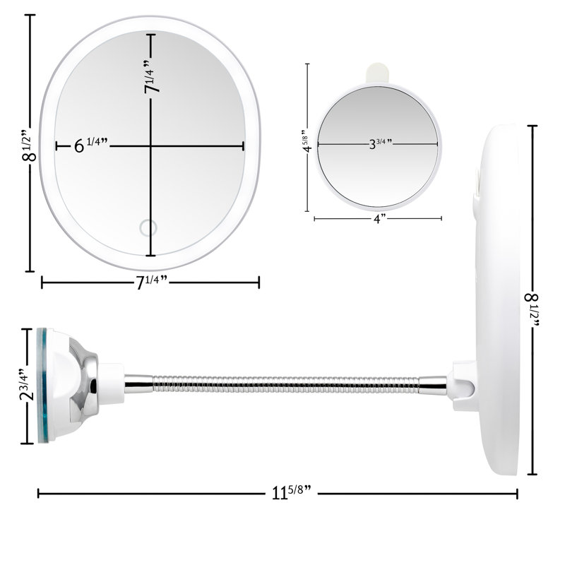 White Oval Wall Mounted Magnifying Makeup Mirror with LED Light