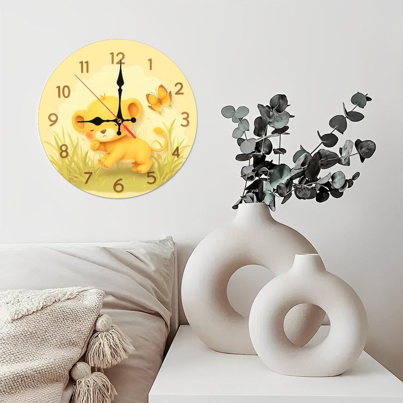 cute lion cub clock design illustration
