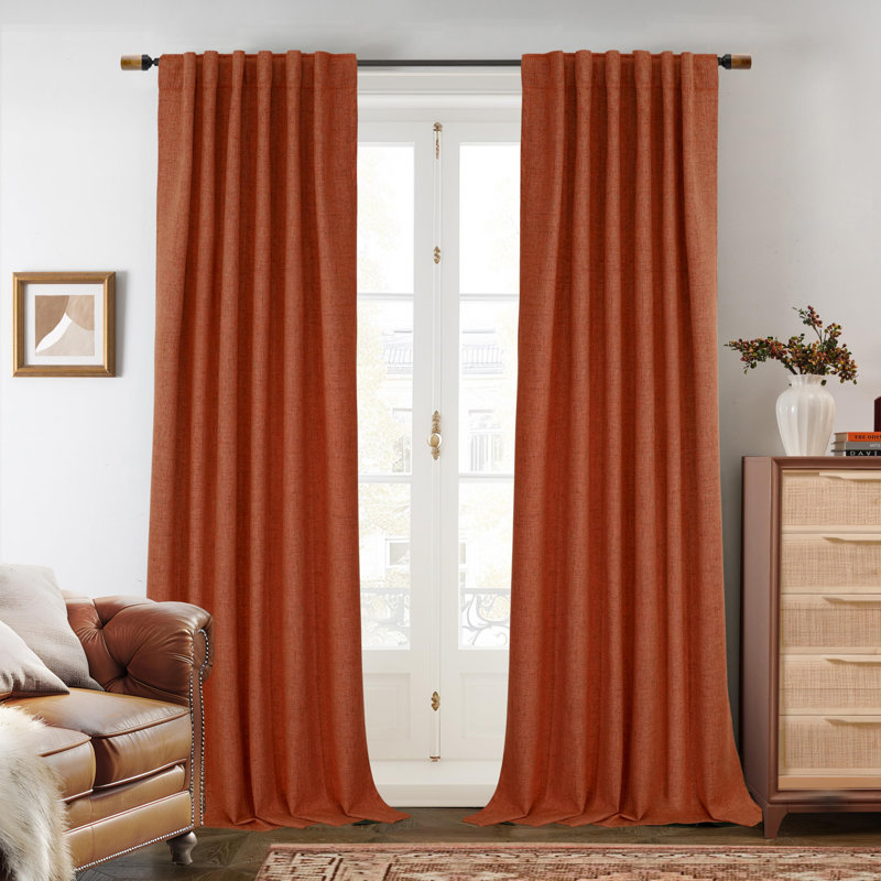 100% Blackout Linen Textured  Curtains Farmhouse Thermal Insulated Pocket Back Tab Full Light Blocking 2 Panel, 52" W x 84" L