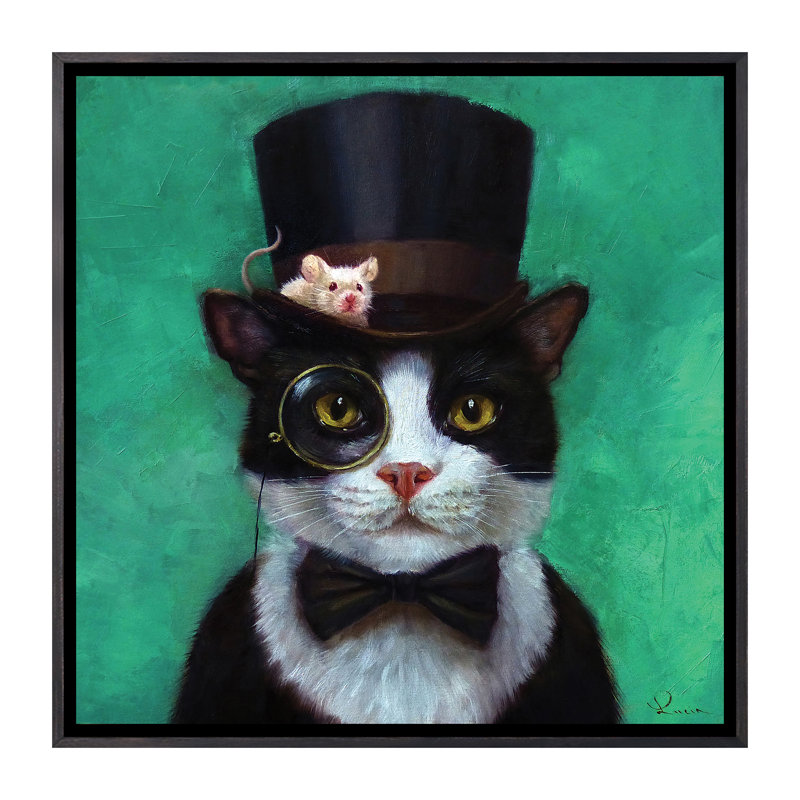 «Tuxedo Cat», art encadré, H 26 po x l 26 po x P 1,5 po, Toile encadrée noir délavé