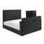Ensemble de table de chevet luxueux avec tête de lit capitonnée en velours noir et pied de lit en velours noir-748312109