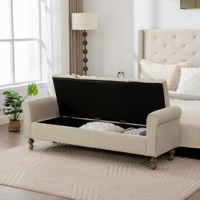Storage Benches, Wood Frame Napped Fabric Modern Bedroom Entryway Bench