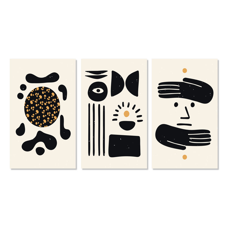 Ensemble de 3 pièces monochromes Minimal Geometrics X - Mid-Century Modern Art, L 36 po x H 28 po