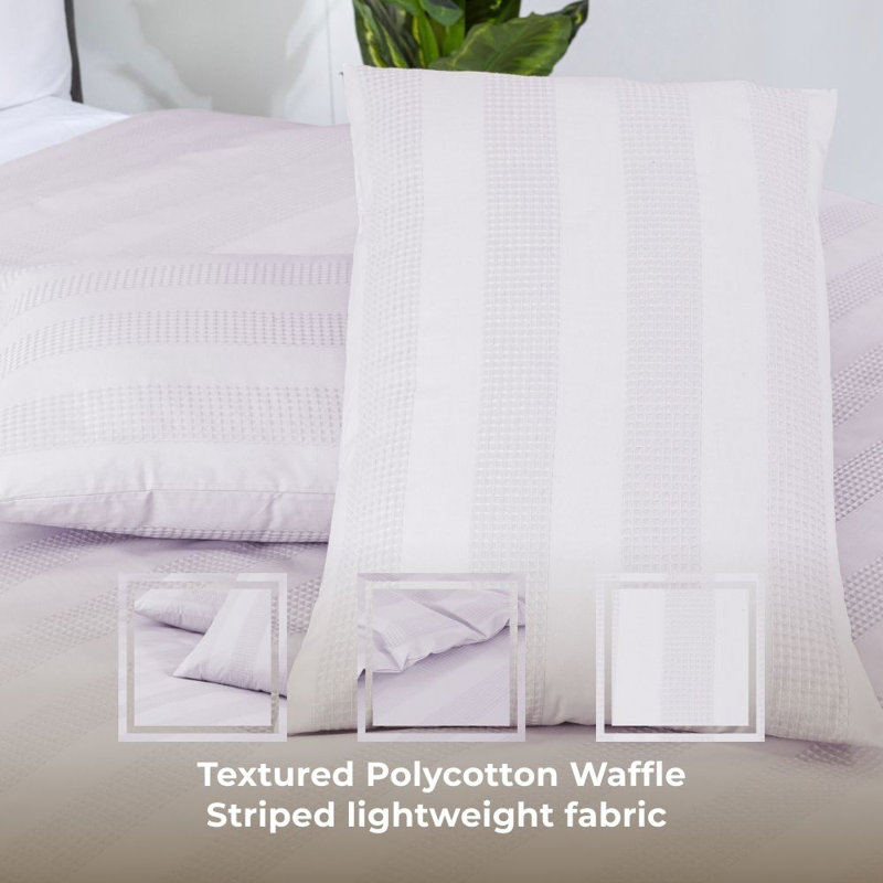 MHG Living Waffle Striped Duvet Cover Set Cotton-Rich Polycotton - Includes Matching Pillowcase - Single/Double/King/Super King