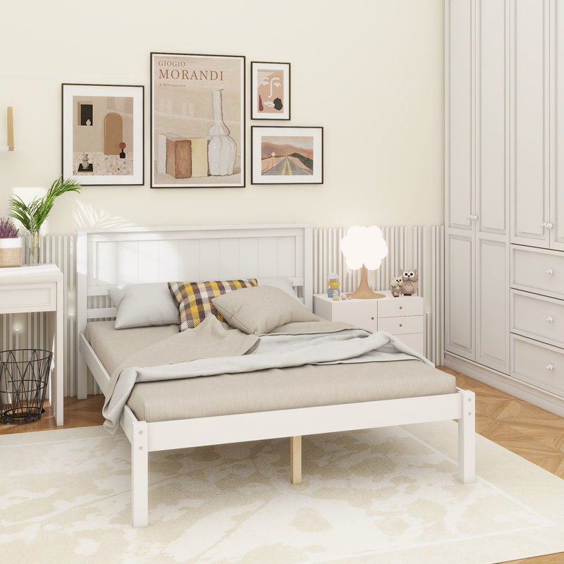 Chares Wood Platform Bed With Headboard, Oak, Queen
