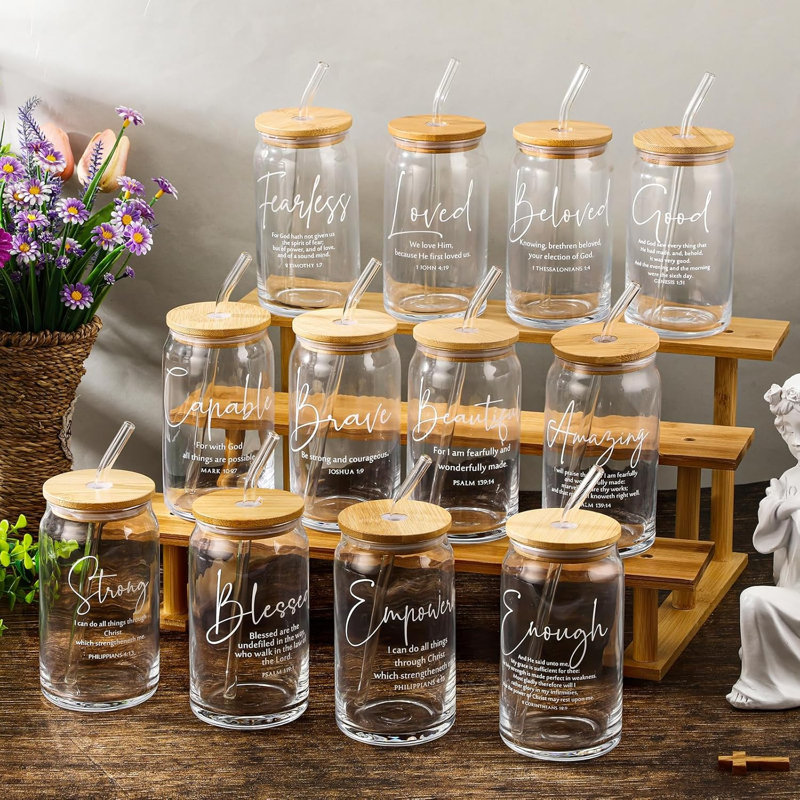 Lot de 12 verres à liqueur chrétiens de 47 cl (16 oz), verres réutilisables avec versets bibliques, cadeau classique pour la fête des grands-parents.