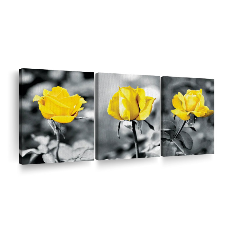 Ensemble de 3 pièces roses sur roses roses, H 15 po x l 32 po x P 1,25 po