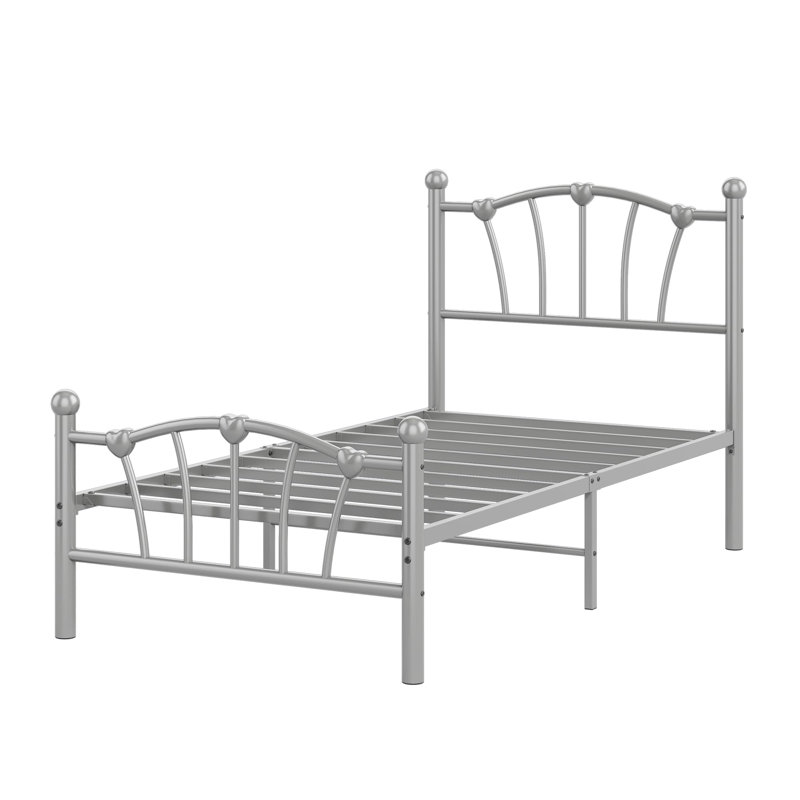 Heart-Shaped Metal Bed Frame – Heavy-Duty Sturdy Design, 600 Lbs Capacity, Gray, Size