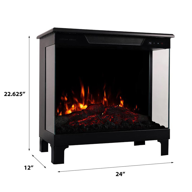 Modern Ember Skyline Smart 3-Sided  Electric Fireplace Stove Heater, Black