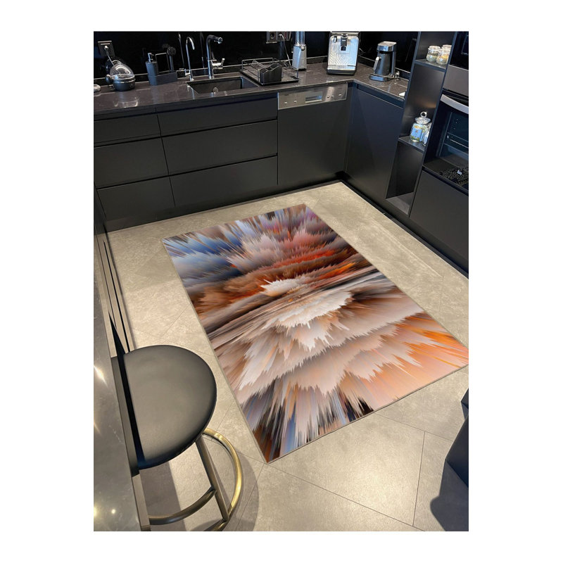 Tapis décoratif tissé de couleur vive lavable à la machine, Sous-tapis rond 3 pi 3 po inclus