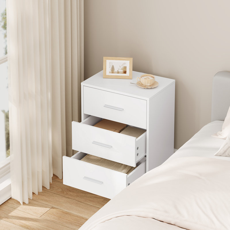 39cm W Manufactured Wood Bedside Table, White