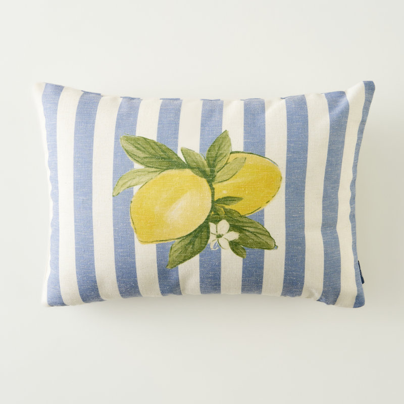 Housse de coussin Lemoncello, Bleu rayé; floral, Coton