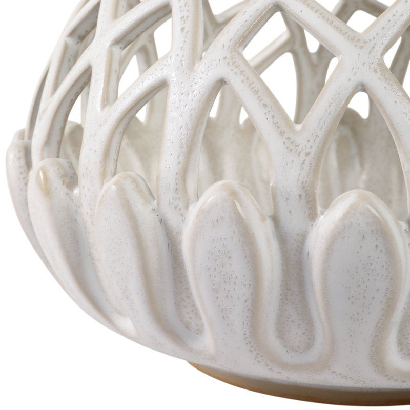Jardinière en céramique à motif de treillis - Décoration de maison et de jardin inspirée de la faune - 7 po - blanc