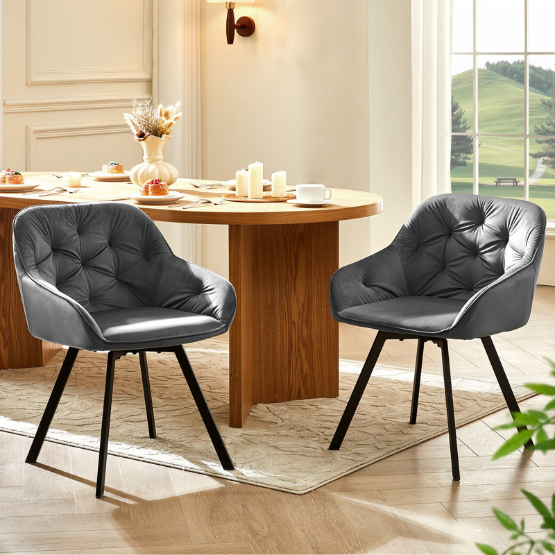 Abelina 48cm H Tufted Velvet Upholstered Dining Chair, 2, Dark Grey