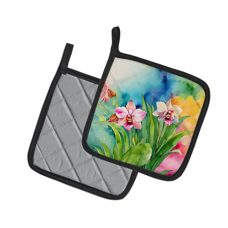 Orchidées dans une aquarelle, paire de poignées