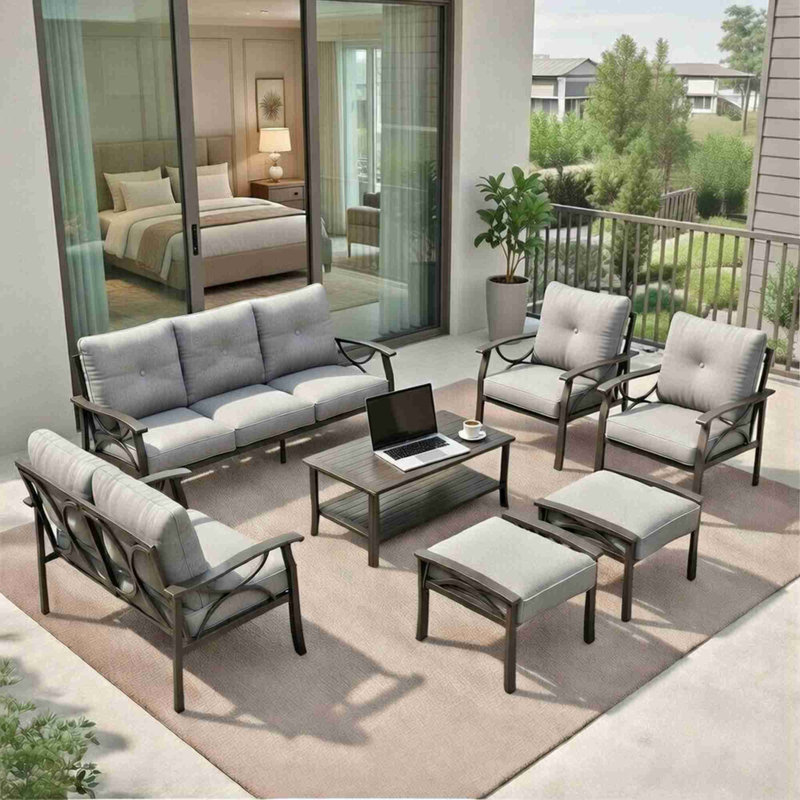 Ensemble de meubles de patio 7 pièces en métal, Gray