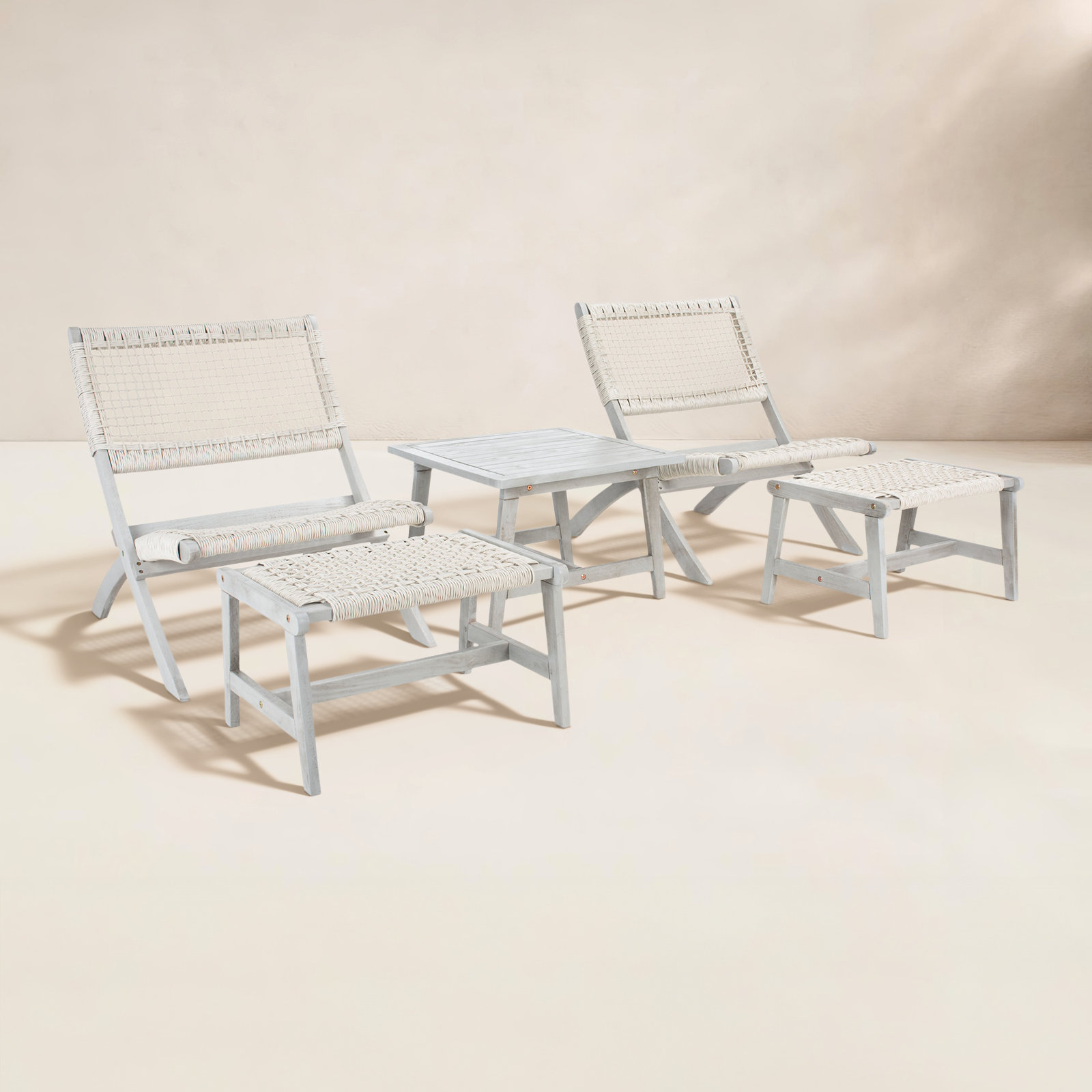Armida 4-Person Acacia Patio Seating Group, White