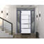 Porte avant en acier pré-suspendue à l'avant / deux graphite gris 1105/2 fenêtres extérieures latérales / inserts en acier inoxydable simples peints de style moderne - l 14 + 36 + 14 po x H 80 po - Ouverture à droite-111445011-111445010