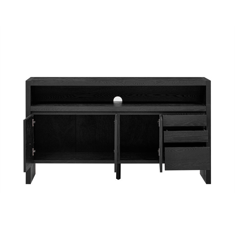 Console 60 po avec 3 tiroirs et tablette ouverte, Noir