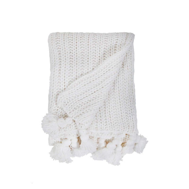 Anacapa Light Gray Chunky Knit Oversized Throw with Tassels