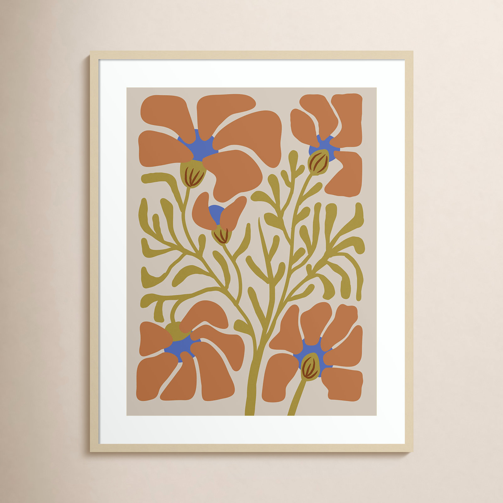 Expressive Abstract House Plant Orange Print, 41" H x 33" W x 1" D, Brown