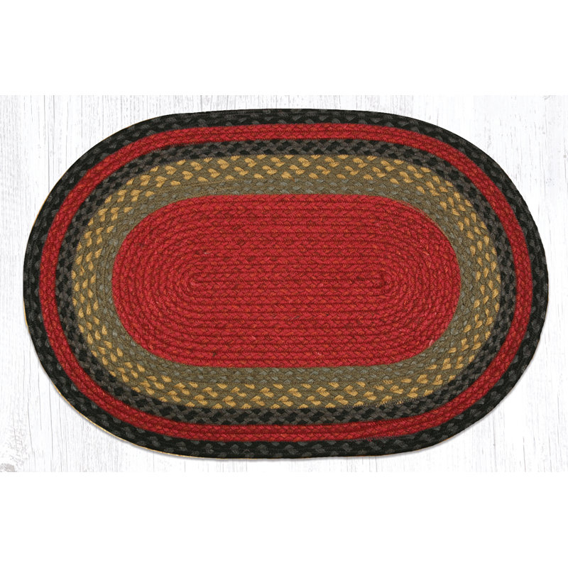 Burgundy, Olive, and Charcoal Handmade Braided Oval Rug 3' x 5'