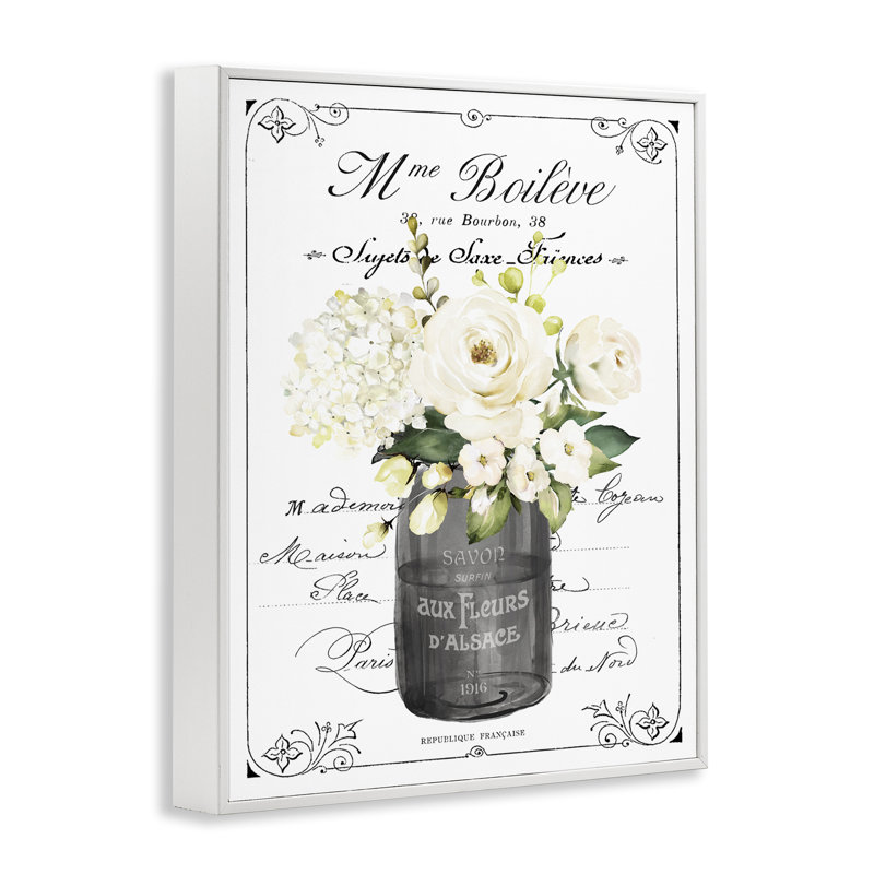 Fleurs françaises rétro avec giclée encadrée, design par lettres et doublure, H 14 po x l 11 po