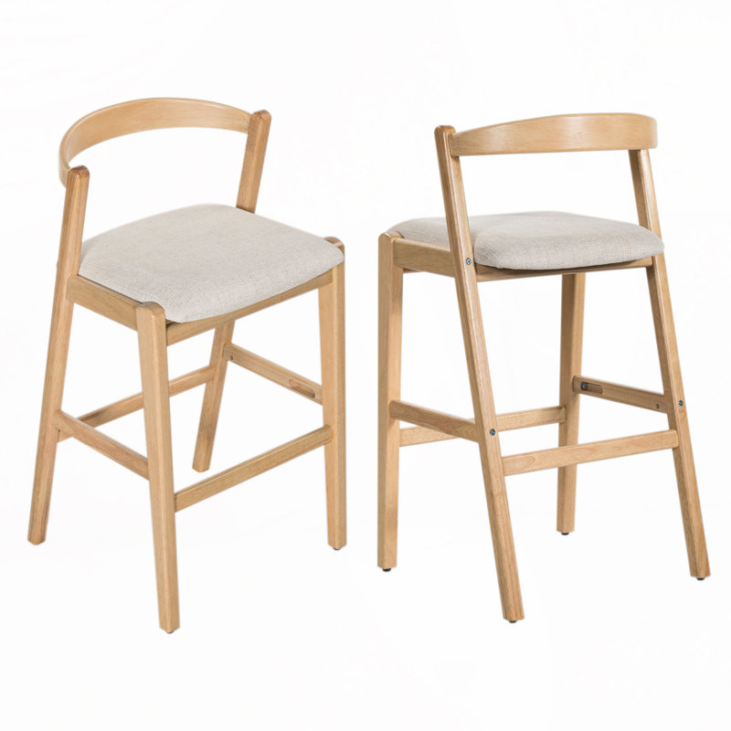 Wooden Barstool, Beige Seat/ Natural Frame