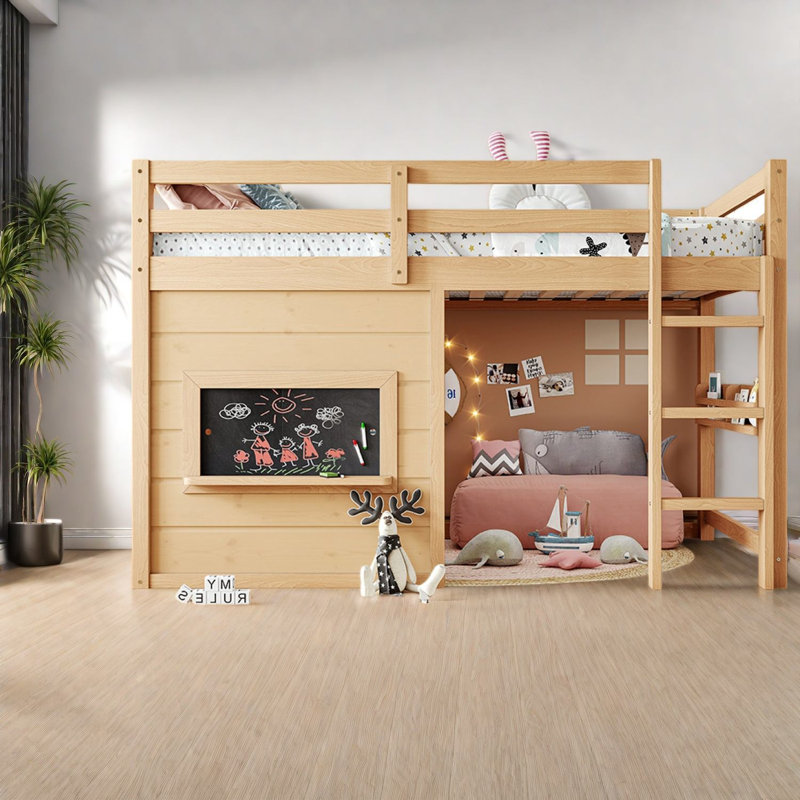 Lit mezzanine simple peu encombrant, maisonnette rustique en bois aggloméré pour maison compacte