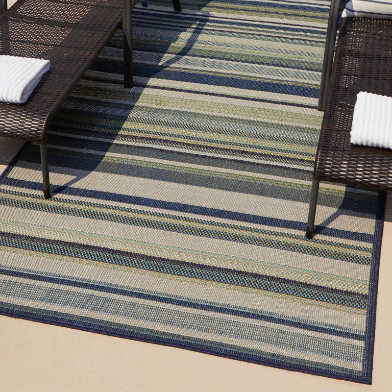 Tavon Striped Green/Blue Indoor / Outdoor Area Rug, Rectangle 7'10" x 11'