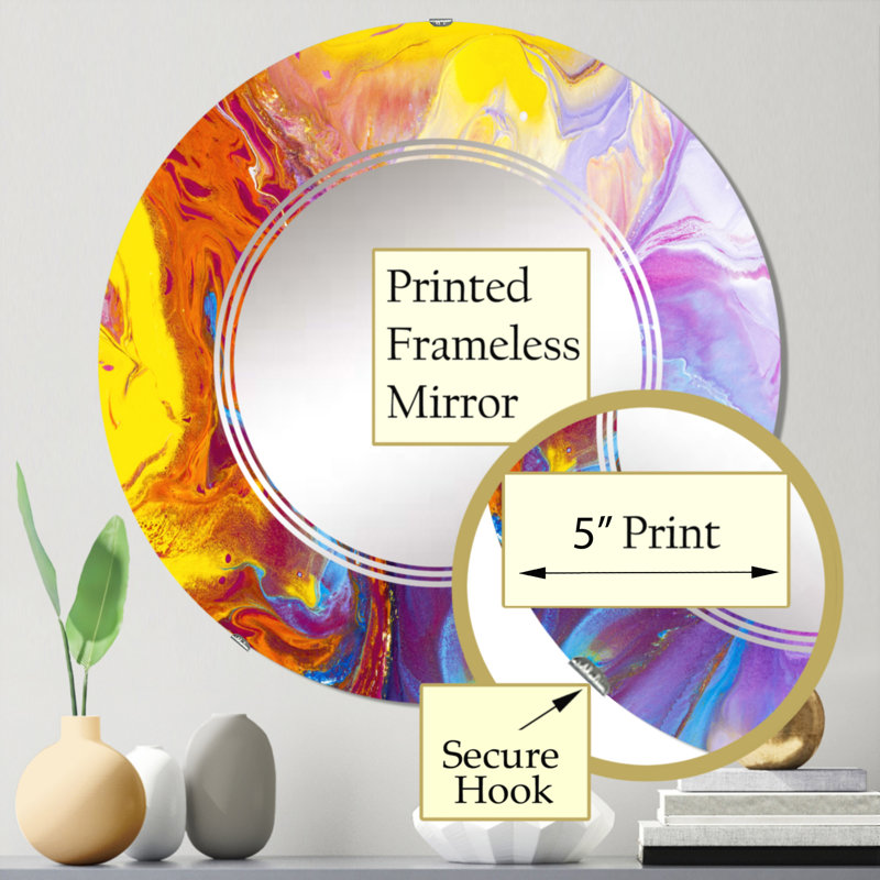 Mauve orange et rose liquide Art I - Miroir mural moderne rond, 24 po x 24 po