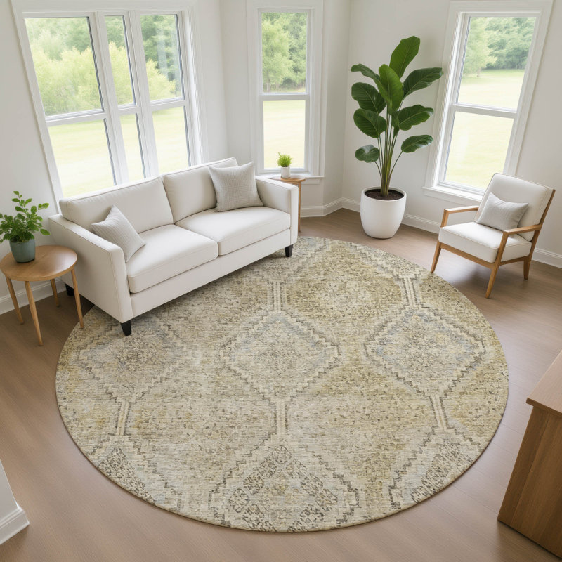 Machine Washable Indoor/Outdoor Chantille ACN2727 Diamonds Rug, Wheat, 8' Round