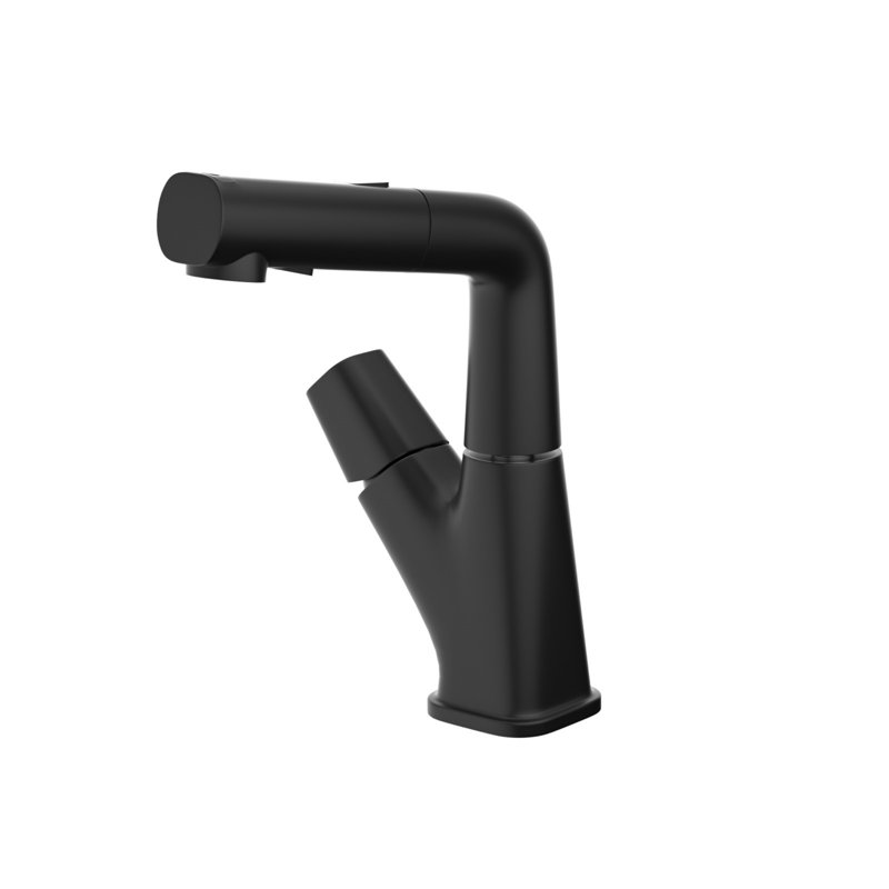 Robinet de lavabo de salle de bain escamotable en acier inoxydable, trois motifs de bec, Noir mat