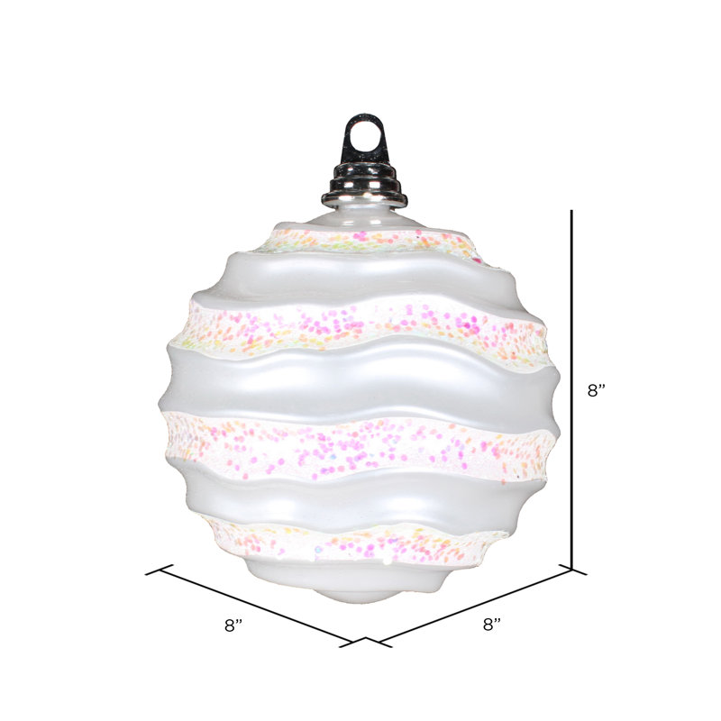 Ornement de Noël boule rayée et scintillante, H 8 po x l 8 po x P 8 po, Blanc