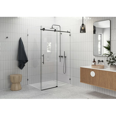 Cabine de douche coulissante en verre entièrement sans cadre à 90 degrés Nova 48 po x 30 po x 78 po Nova