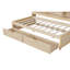 Structure de lit de jour simple avec buffet, port intégré, 2 tiroirs, tablettes latérales au fini naturel, abat-jour-1655352372