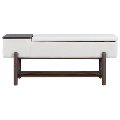 Modern Living Room Bench With Color And Clever Storage Solution. Beige Upholstery, Solid Rubber Wood Legs, Arc - Shaped Sanded Legs