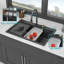 Évier de cuisine à cascade avec robinet escamotable, station de travail à simple cuve en granite de quartz composite-123864801-123864799